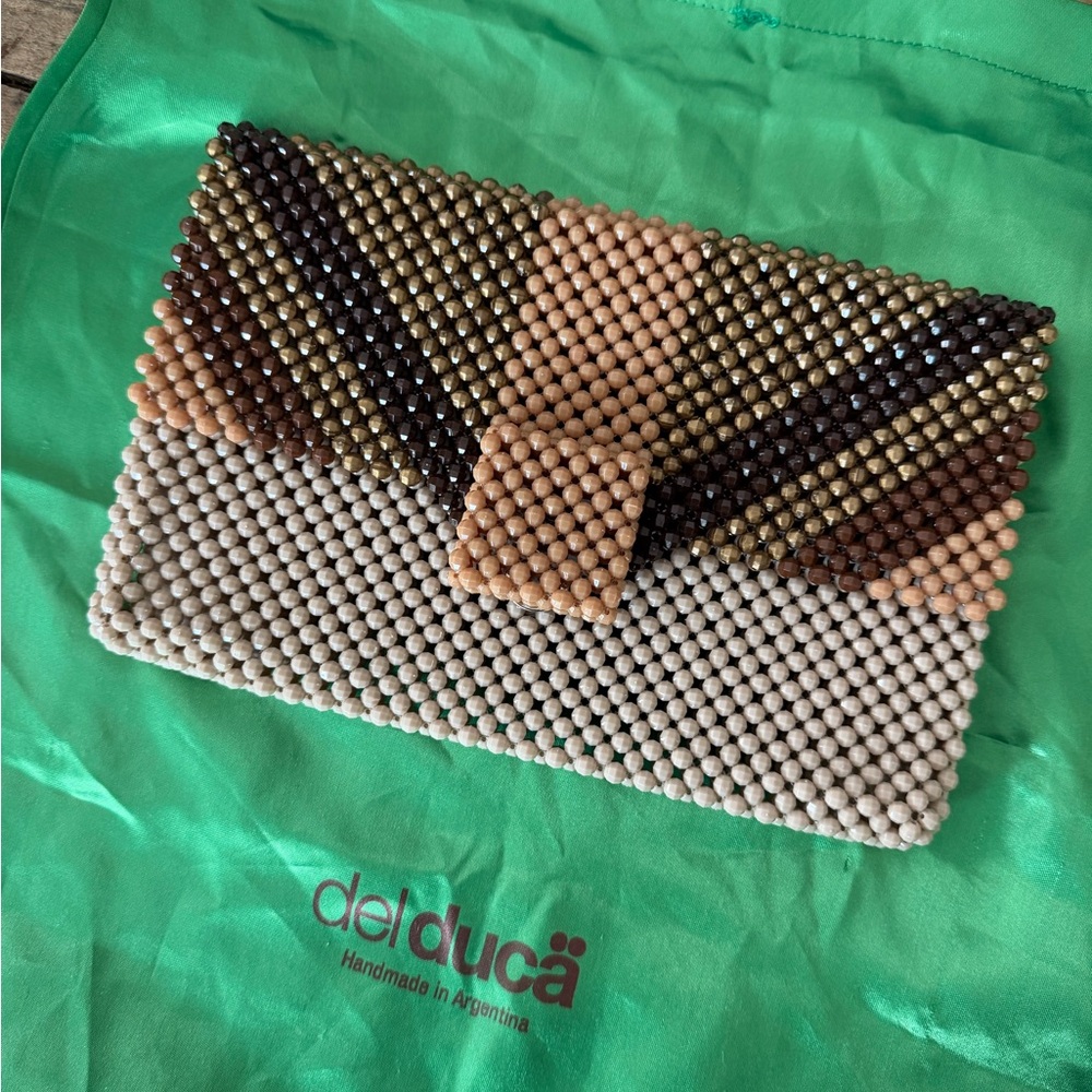 Gorgeous Hand Beaded Del Duca Clutch - Brown/tab